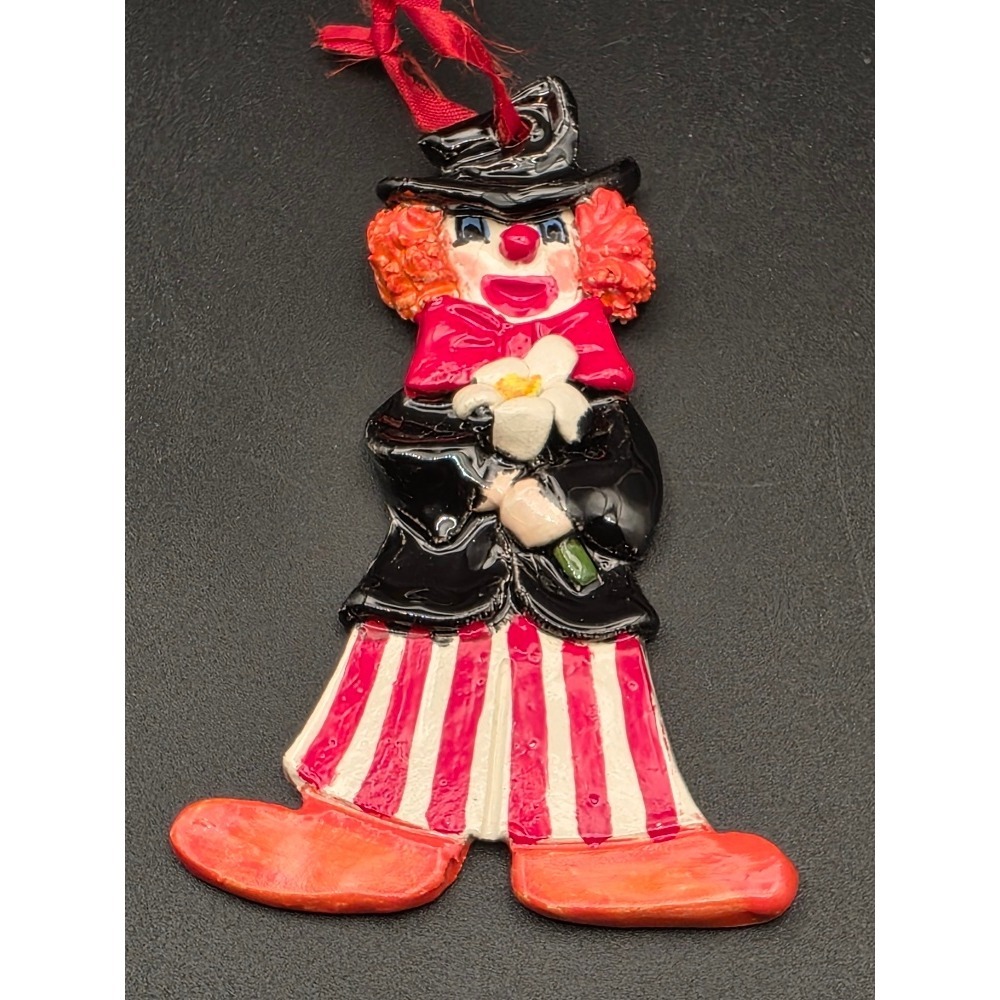 Vintage‎ Whimsical Ceramic Clown Ornament Handmade Signed AV Merritt